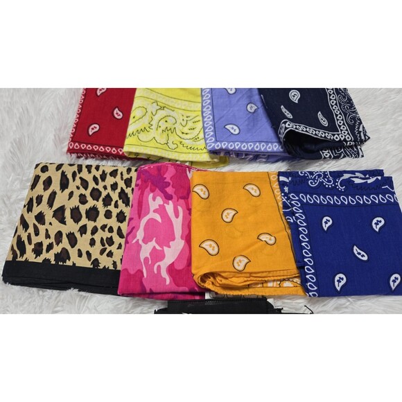 Paisley Print Scarf Bandanas Cotton Multi Colors 20x20 Bundle Of 9 - Picture 3 of 6